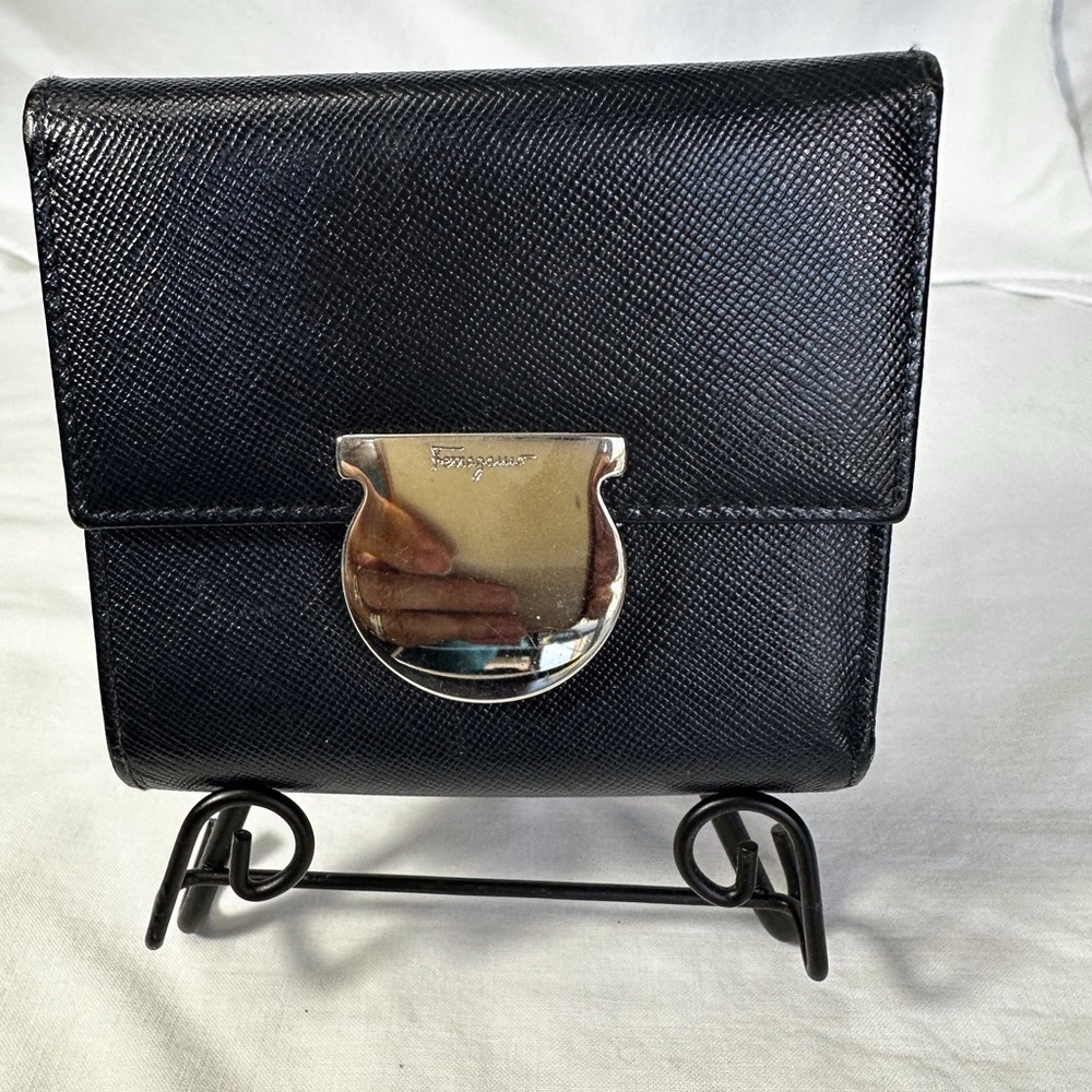 Salvatore Ferragamo Navy Blue Bifold Mini Wallet. EUC